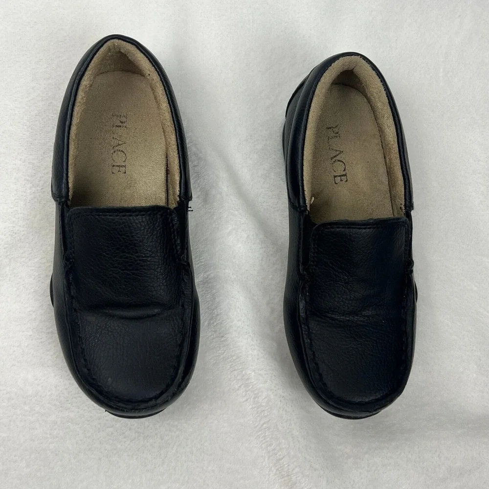 The Children's Place Boys Size 12 Black Slip‎ On Dress Shoes Loafers